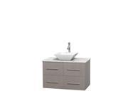 Wyndham Collection Centra 36 inch Single Bathroom Vanity in Gray Oak White Carrera Marble Countertop Pyra White Porcelain Sink and No Mirror