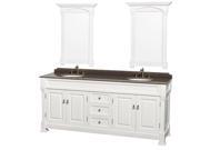 Wyndham Collection Andover 80 inch Double Bathroom Vanity in White Imperial Brown Granite Countertop Undermount Oval Sinks and 28 inch Mirrors