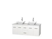 Wyndham Collection Centra 60 inch Double Bathroom Vanity in Matte White White Man Made Stone Countertop Pyra White Porcelain Sinks and No Mirror