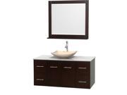 Wyndham Collection Centra 48 inch Single Bathroom Vanity in Espresso White Carrera Marble Countertop Arista Ivory Marble Sink and 36 inch Mirror