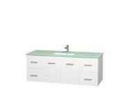 Wyndham Collection Centra 60 inch Single Bathroom Vanity in Matte White Green Glass Countertop Undermount Square Sink and No Mirror
