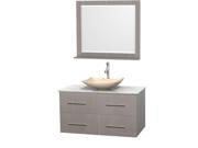 Wyndham Collection Centra 42 inch Single Bathroom Vanity in Gray Oak White Carrera Marble Countertop Arista Ivory Marble Sink and 36 inch Mirror