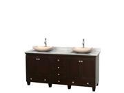 Wyndham Collection Acclaim 72 inch Double Bathroom Vanity in Espresso White Carrera Marble Countertop Arista Ivory Marble Sinks and No Mirrors