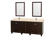 Wyndham Collection Acclaim 80 inch Double Bathroom Vanity in Espresso Ivory Marble Countertop Undermount Square Sinks and 24 inch Mirrors