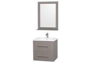 Wyndham Collection Centra 24 inch Single Bathroom Vanity in Gray Oak White Man Made Stone Countertop Square Porcelain Undermount Sink and 24 inch Mirror