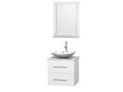 Wyndham Collection Centra 24 inch Single Bathroom Vanity in Matte White White Man Made Stone Countertop Arista White Carrera Marble Sink and 24 inch Mirro