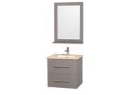Wyndham Collection Centra 24 inch Single Bathroom Vanity in Gray Oak Ivory Marble Countertop Square Porcelain Undermount Sink and 24 inch Mirror