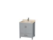 Wyndham Collection Sheffield 30 inch Single Bathroom Vanity in Gray Ivory Marble Countertop Undermount Square Sink and No Mirror