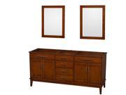 Wyndham Collection Hatton 72 inch Double Bathroom Vanity in Light Chestnut No Countertop No Sinks and 24 inch Mirrors