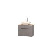 Wyndham Collection Centra 30 inch Single Bathroom Vanity in Gray Oak Ivory Marble Countertop Pyra Bone Porcelain Sink and No Mirror