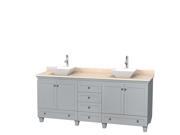 Wyndham Collection Acclaim 80 inch Double Bathroom Vanity in Oyster Gray Ivory Marble Countertop Pyra White Porcelain Sinks and No Mirrors