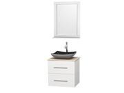 Wyndham Collection Centra 24 inch Single Bathroom Vanity in Matte White Ivory Marble Countertop Altair Black Granite Sink and 24 inch Mirror