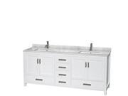 Wyndham Collection Sheffield 80 inch Double Bathroom Vanity in White White Carrera Marble Countertop Undermount Square Sinks and No Mirror