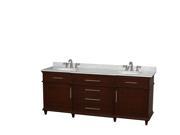 Wyndham Collection Berkeley 80 inch Double Bathroom Vanity in Dark Chestnut with White Carrera Marble Top with White Undermount Oval Sinks and No Mirror