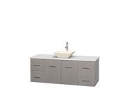 Wyndham Collection Centra 60 inch Single Bathroom Vanity in Gray Oak White Man Made Stone Countertop Pyra Bone Porcelain Sink and No Mirror