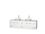 Wyndham Collection Centra 80 inch Double Bathroom Vanity in Matte White White Man Made Stone Countertop Pyra White Porcelain Sinks and No Mirror