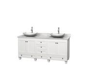 Wyndham Collection Acclaim 72 inch Double Bathroom Vanity in White White Carrera Marble Countertop Arista White Carrera Marble Sinks and No Mirrors