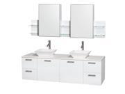 Wyndham Collection Amare 72 inch Double Bathroom Vanity in Glossy White White Man Made Stone Countertop Pyra White Sinks and Medicine Cabinets
