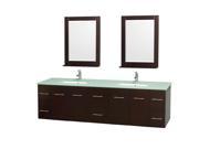 Wyndham Collection Centra 80 inch Double Bathroom Vanity in Espresso Green Glass Countertop Undermount Square Sink and 24 inch Mirrors