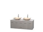 Wyndham Collection Centra 60 inch Double Bathroom Vanity in Gray Oak White Man Made Stone Countertop Arista Ivory Marble Sinks and No Mirror
