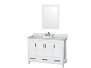Wyndham Collection Sheffield 48 inch Single Bathroom Vanity in White White Carrera Marble Countertop Undermount Oval Sink and 24 inch Mirror