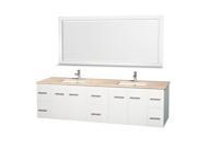 Wyndham Collection Centra 80 inch Double Bathroom Vanity in Matte White Ivory Marble Countertop Undermount Square Sink and 70 inch Mirror