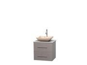 Wyndham Collection Centra 24 inch Single Bathroom Vanity in Gray Oak White Carrera Marble Countertop Avalon Ivory Marble Sink and No Mirror
