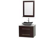 Wyndham Collection Centra 30 inch Single Bathroom Vanity in Espresso White Carrera Marble Countertop Altair Black Granite Sink and 24 inch Mirror