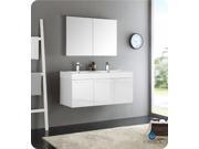 Fresca Vista 48 White Wall Hung Double Sink Modern Bathroom Vanity w Medicine Cabinet
