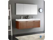 Fresca Vista 60 Teak Wall Hung Double Sink Modern Bathroom Vanity w Medicine Cabinet