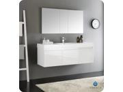 Fresca Mezzo 60 White Wall Hung Single Sink Modern Bathroom Vanity w Medicine Cabinet