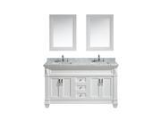 Design Element Hudson 60 Double Sink Vanity Set in White with White Carrara Marble Countertop