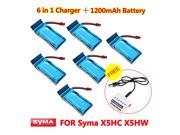 6pcs 1200mAh Battery Battery Charger Rechargeable For Syma X5HW X5HC RC Drone