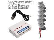 6in1 Battery Charger 6Pcs 3.7V 850mAh Lipo Battery For Syma X5SW X5SC RC Drone