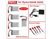 Upgraded 850mAh 3.7V Lipo Battery 5in1 USB Charger for Syma X5HC X5HW RC Drone