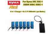 6pcs 3.7V 800mAh Battery 6in1 Charger For Syma X5C X5SW X5SC RC Drone Quadcopter