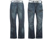 No Fear Mens Belted Cargo Jeans Multi Pocket Button Zip Fasten Comfort Casual