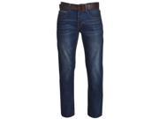 Firetrap Mens Leather Belt Straight Jeans Pants Trousers Bottoms Denims