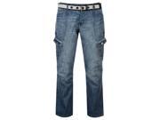 Airwalk Mens Belted Cargo Jeans Straight Fit Belt 6 Pockets Denim Trousers Pants