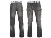 No Fear Mens Belted Cargo Jeans Multi Pocket Button Zip Fasten Comfort Casual