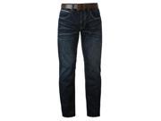 Firetrap Mens Leather Belt Straight Jeans Pants Trousers Bottoms Denims