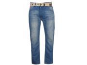 Lee Cooper Mens Gents Belted Jeans Denim Trousers Casual Pants Bottoms