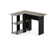 Furinno Abbott L-Shape Desk with Bookshelf, French Oak Grey/Black, 17092GYW/BK