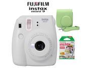 Fujifilm Instax Mini 9 Instant Camera Smokey White Bundle w/ Green Case & Twin Pack Film