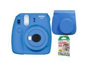 Fujifilm Instax Mini 9 Instant Camera - Cobalt Blue w/ Case + 2-Pack Instant Film