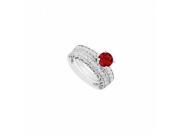 Fine Jewelry Vault UBJS622ABW14DRRS5.5 14K White Gold Ruby Diamond Engagement Ring with Wedding Band Set 1.50 CT Size 5.5