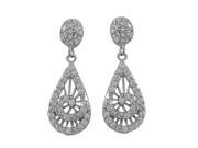 Dlux Jewels Sterling Silver Teardrop with Cubic Zirconia Post Earrings 1.14 in.