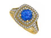 Fine Jewelry Vault UBNR50871Y14DS Sapphire Diamonds Double Halo 14K Yellow Gold Engagement Ring 12 Stones