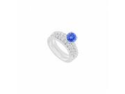 Fine Jewelry Vault UBJS358ABW14DTZRS5 14K White Gold Tanzanite Diamond Engagement Ring with Wedding Band Set 1.50 CT Size 5