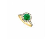 Fine Jewelry Vault UBNR50838EY14DE Natural Conflict Free Diamonds May Birthstone Emerald Halo Engagement Ring in 14K Yellow Gold 8 Stones